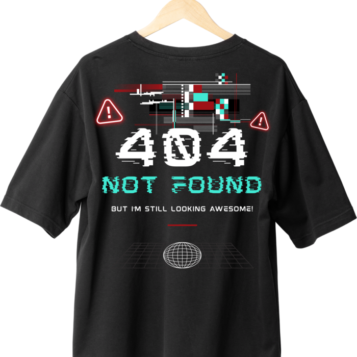 404 Error Printed Black Tshirt